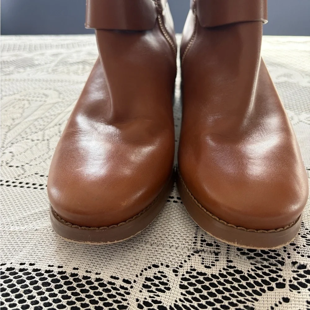 Michael Kors Chestnut Brown Leather Boots with Gold MK Accent